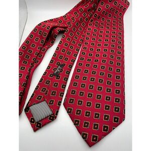 J Z Richards Mens Red Geometric Silk Necktie Hand Made in USA Bruce Baird & Co
